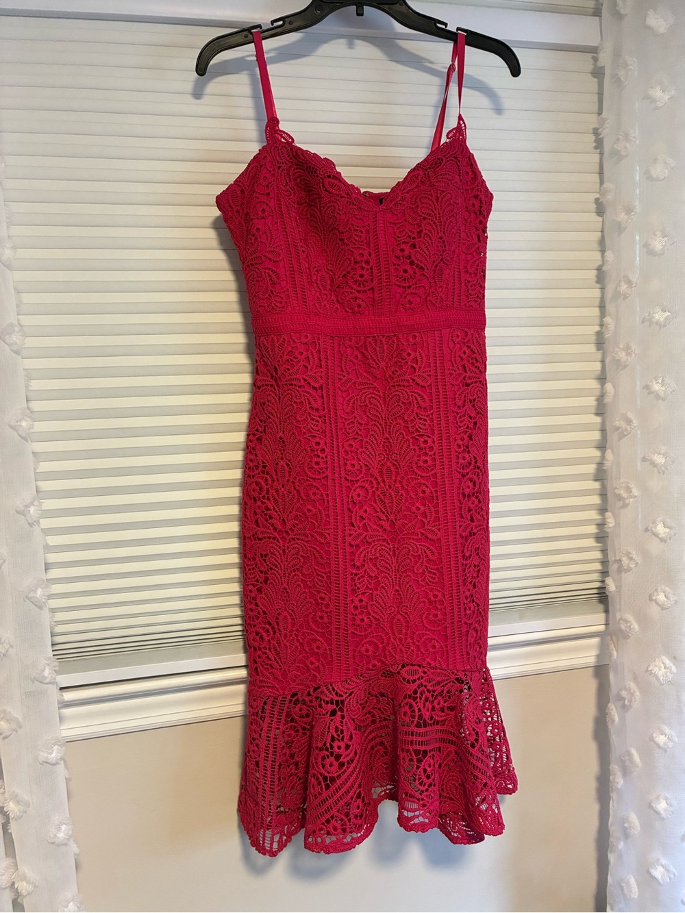 GUESS Hot Pink Lace Spaghetti-Strap Midi Dress